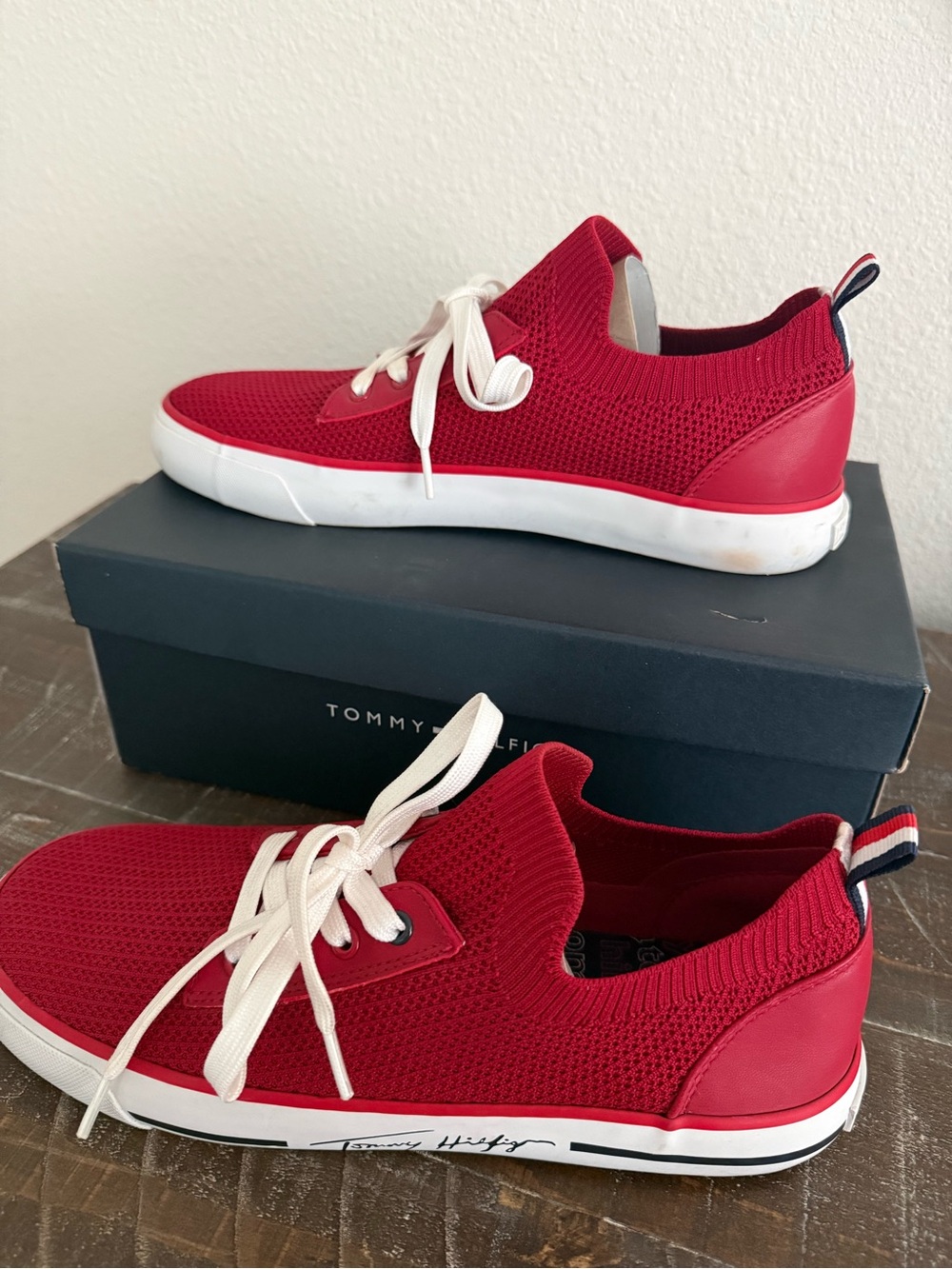 Tommy Hilfiger Red Knit Low-Top Sneakers